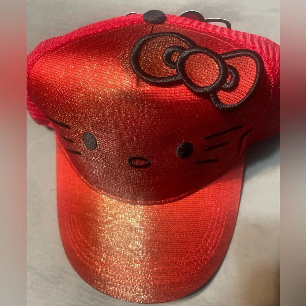 Hello Kitty Red Metallic Trucker Hat NWT Adjustable‎ Glitter Baseball Cap